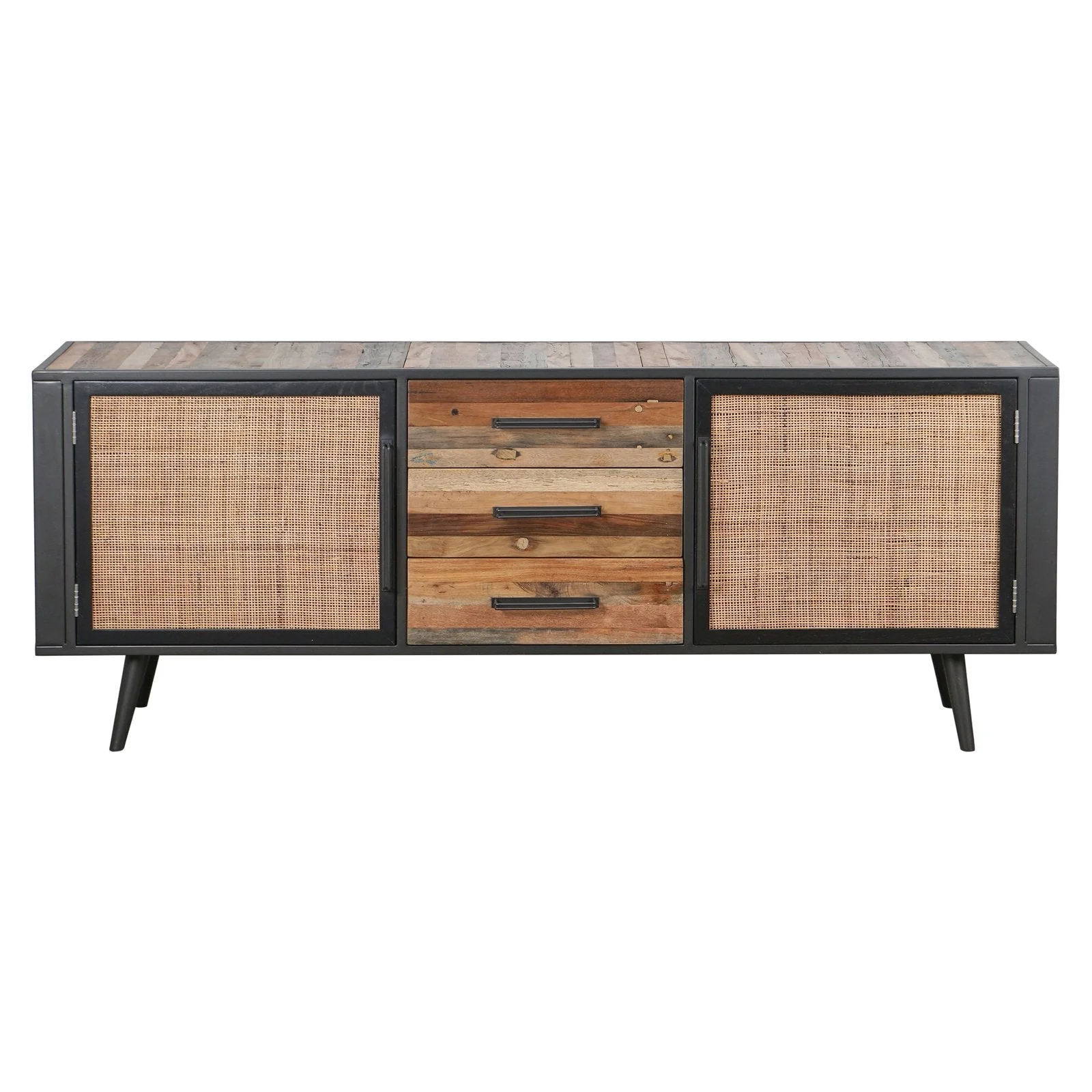 NovaSolo Nordic Rattan Buffet 2 Doors 3 Drawers 78" Natural Boat Wood BW RT 19051