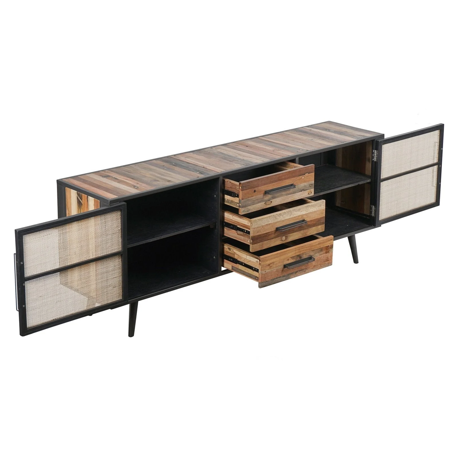 NovaSolo Nordic Rattan Buffet 2 Doors 3 Drawers 78" Natural Boat Wood BW RT 19051 - Image 3