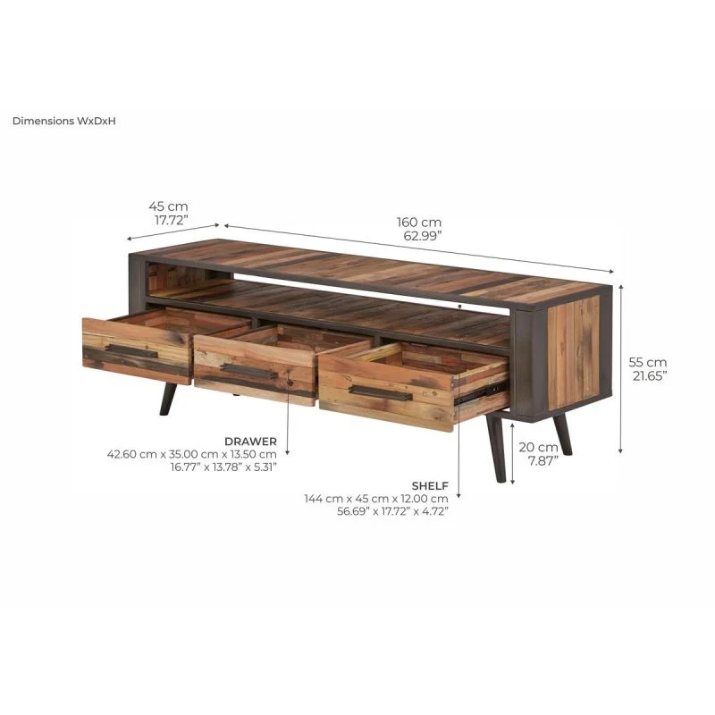 NovaSolo Nordic TV Dresser 3 Drawers Natural Boat Wood KK NO 18005 - Image 13