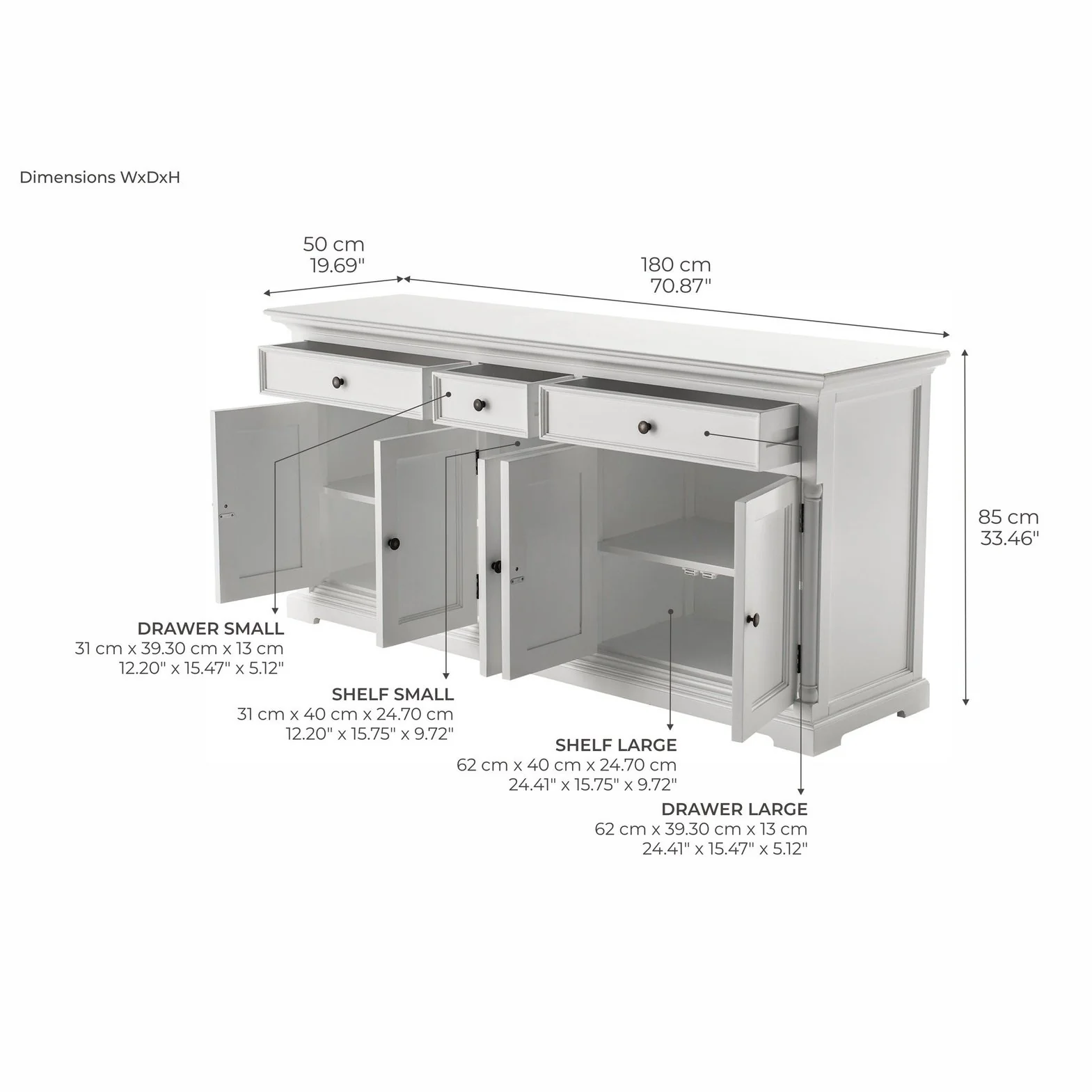 NovaSolo Provence Buffet with 5 Doors in Classic White B197 - Image 20
