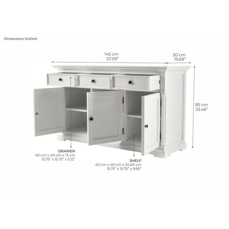 NovaSolo Provence Classic Sideboard with 3 doors White B185 - Image 10