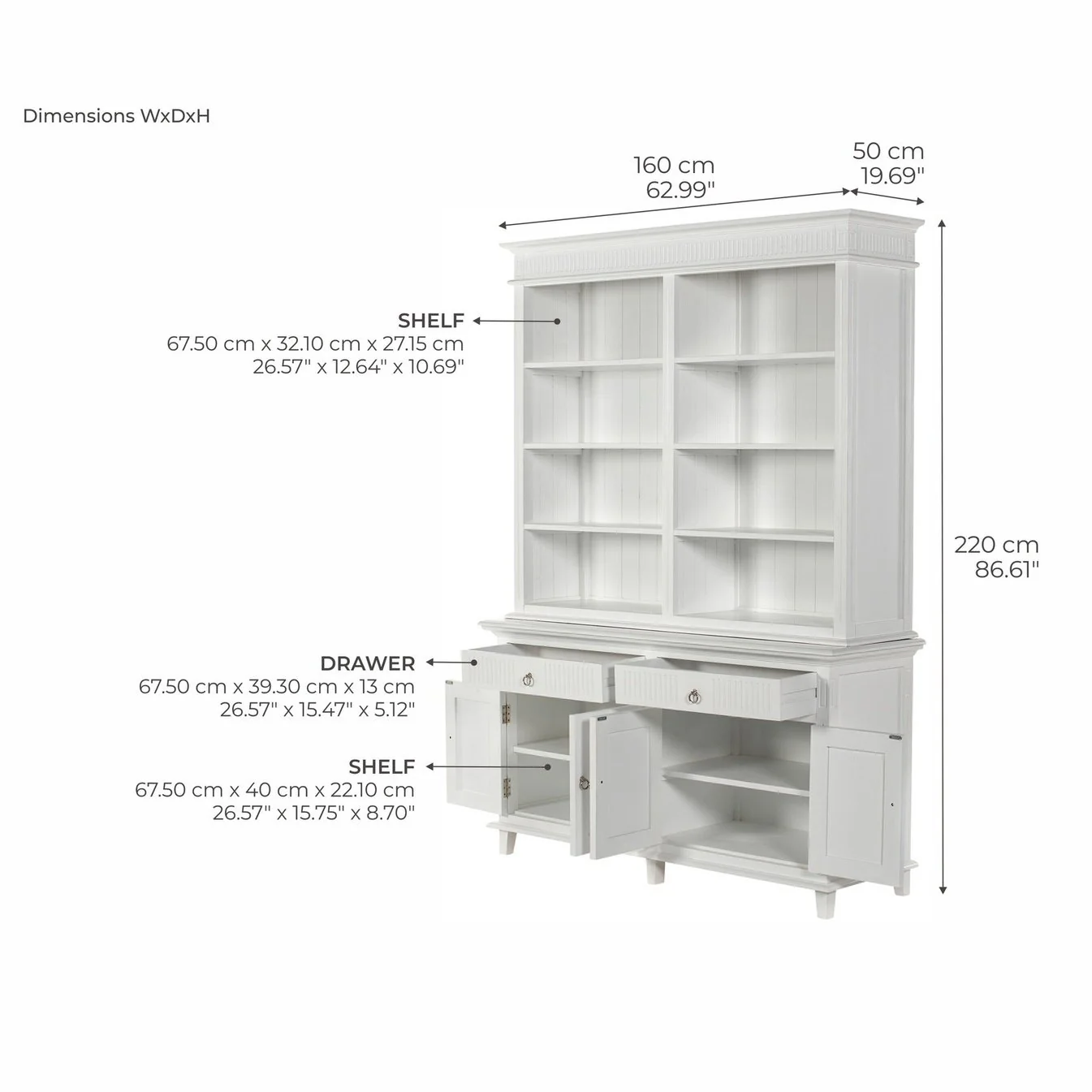 NovaSolo Skansen Hutch Bookcase Unit in Classic White BCA613 - Image 48