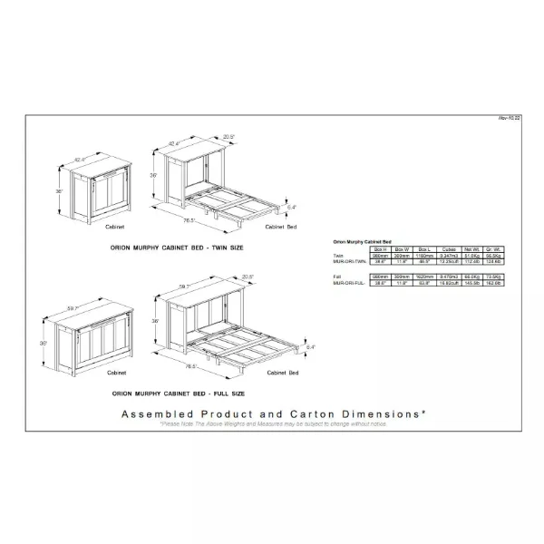 Night and Day Furniture Orion Twin/Full Murphy Cabinet Bed - Image 7