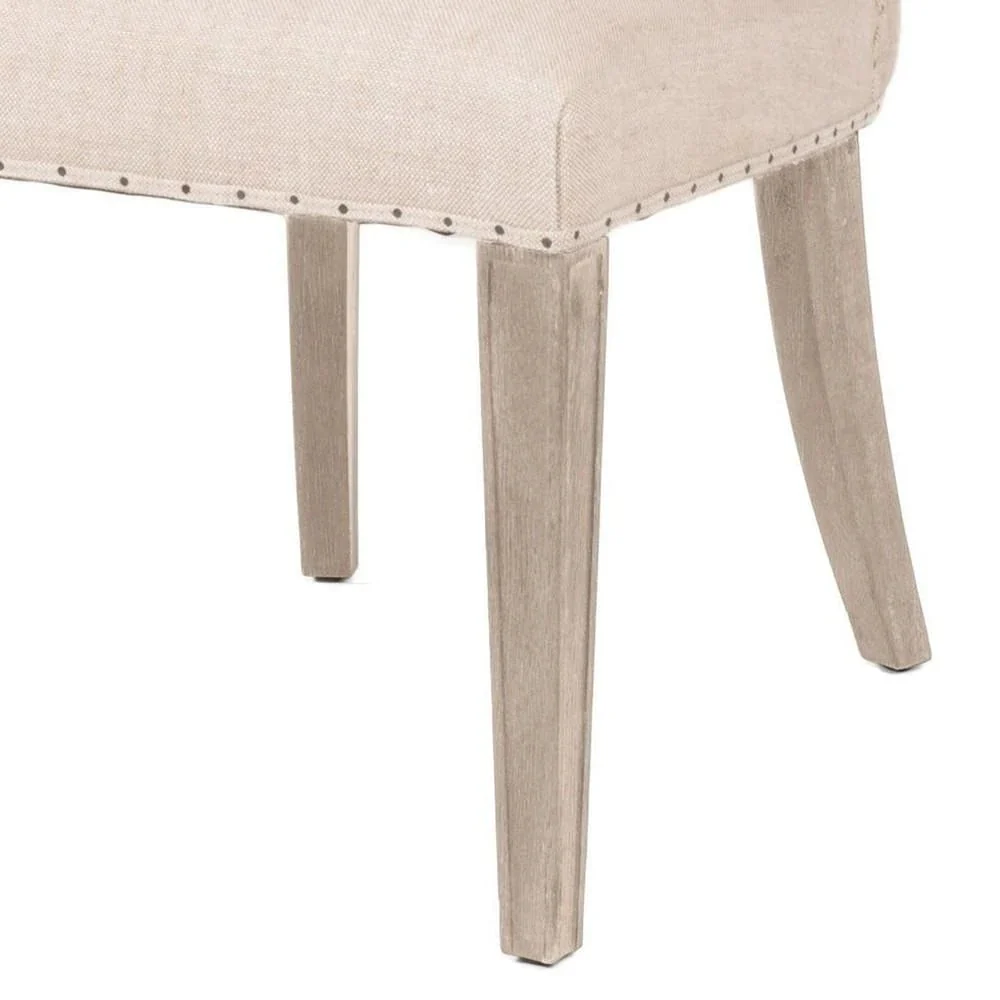 Benzara Parson Style Fabric Padded Dining Chair With Nailhead Trim, Set Of 2,Beige BM231499 - Image 3