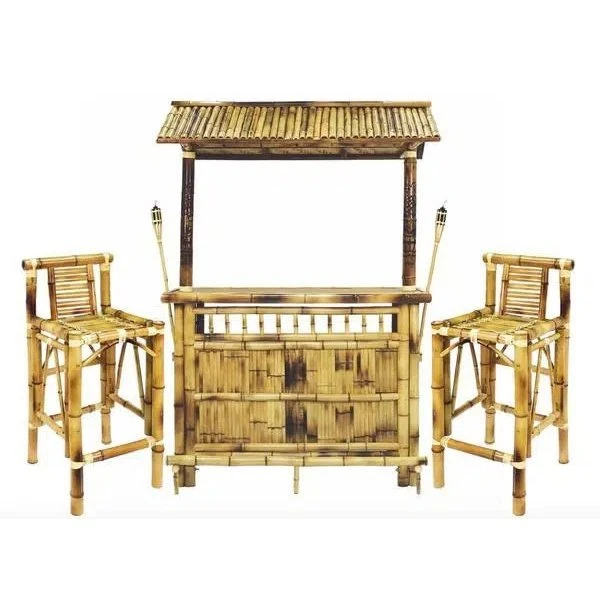 RAM Game Room Set of Two Bamboo Tiki Bar Stools - Image 3