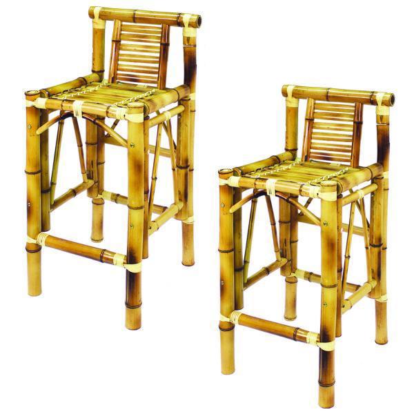 RAM Game Room Set of Two Bamboo Tiki Bar Stools - Image 4