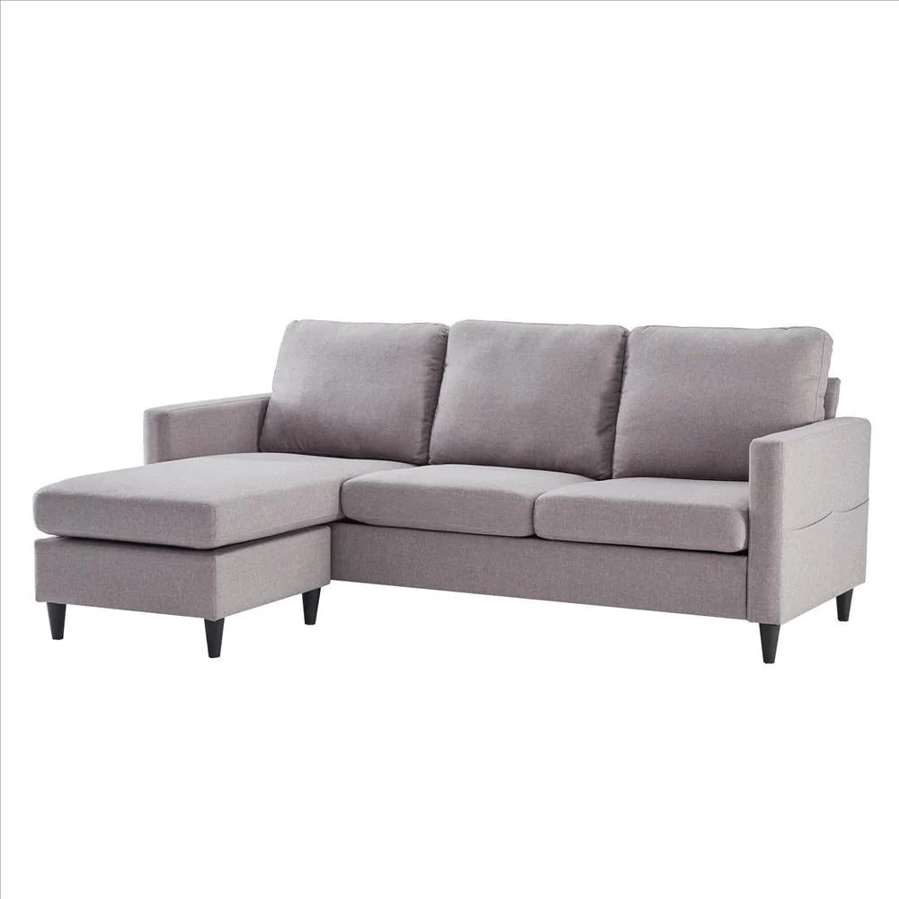 Benzara Reversible Sectional Sofa With Fabric Upholstery And Side Pockets, Gray BM261281