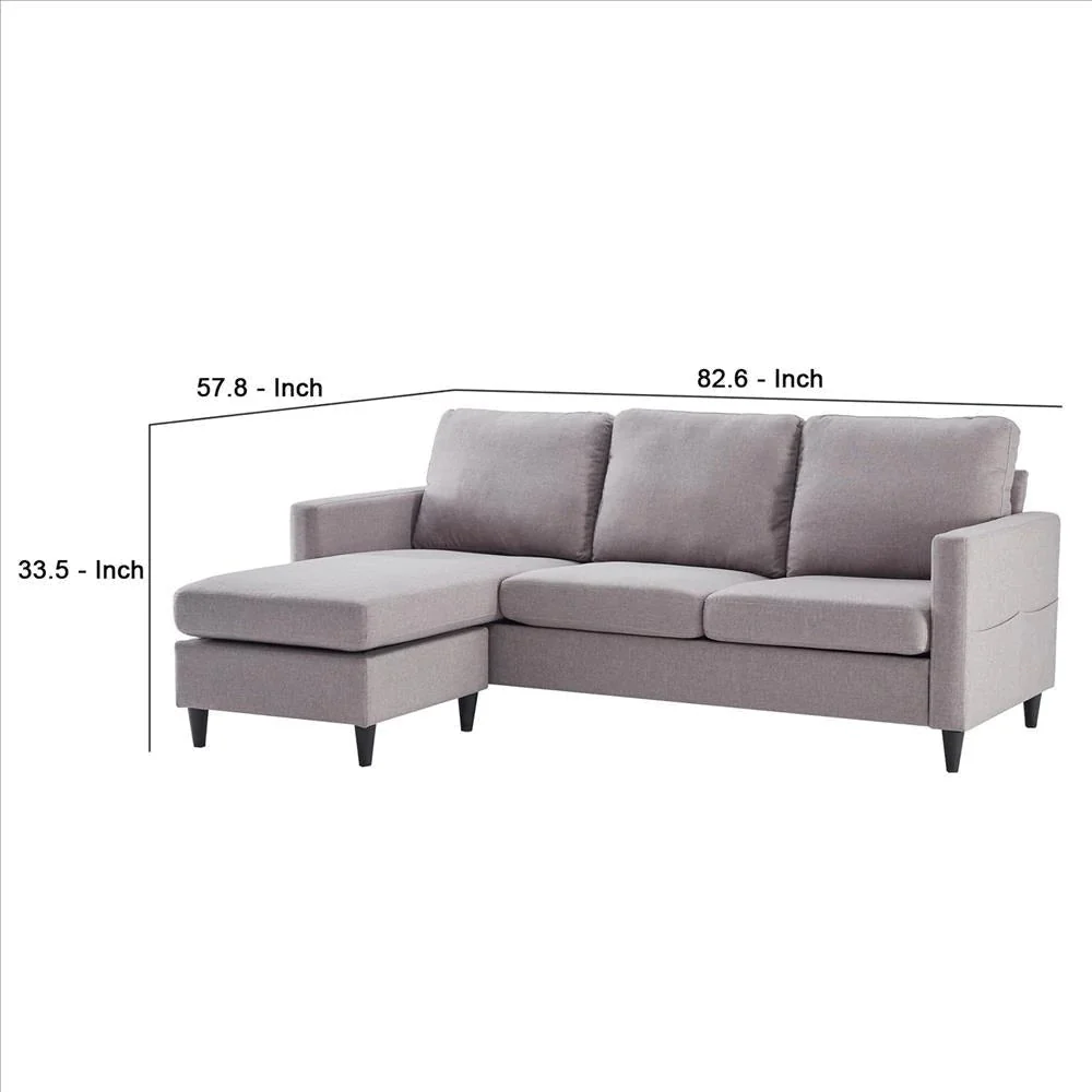 Benzara Reversible Sectional Sofa With Fabric Upholstery And Side Pockets, Gray BM261281 - Image 5