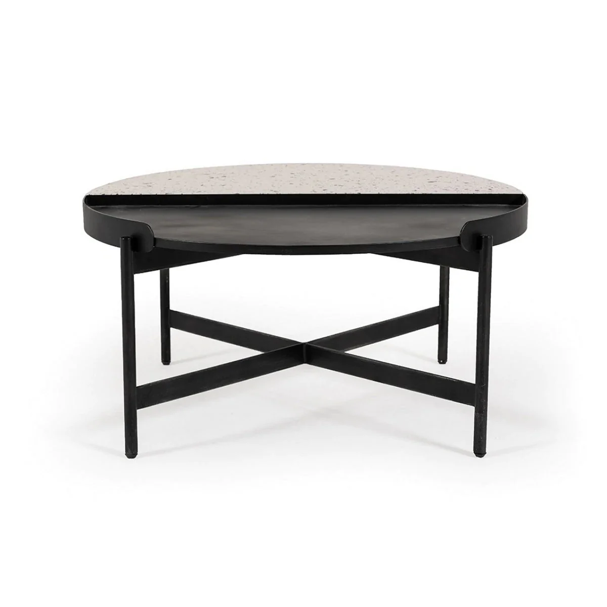 Benzara Round Coffee Table With Segregated Metal And Concrete Top, Black And White BM223450 - Image 2