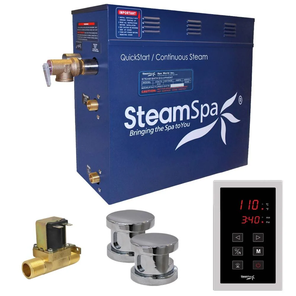 SteamSpa Oasis 10.5 KW QuickStart Acu-Steam Bath Generator Package with Built-in Auto Drain in Polished Chrome OAT1050CH-A