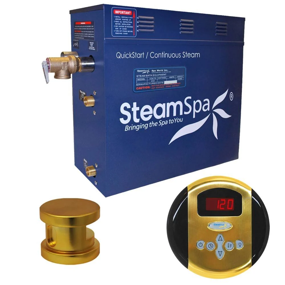 SteamSpa Oasis 4.5 KW QuickStart Acu-Steam Bath Generator Package in Polished Gold OA450GD