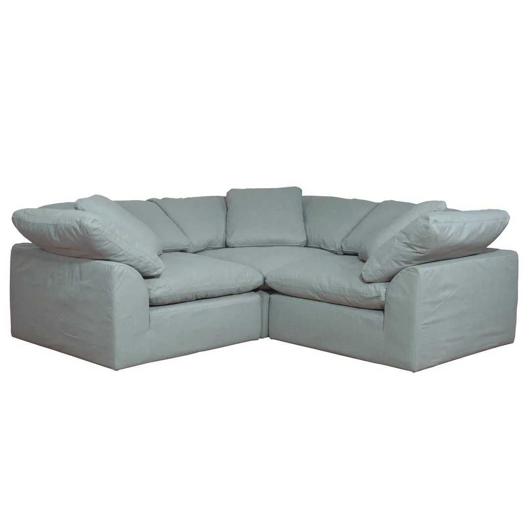 Sunset Trading Cloud Puff 3 Piece 88" Wide Slipcovered Modular Sectional Small L Shaped Sofa