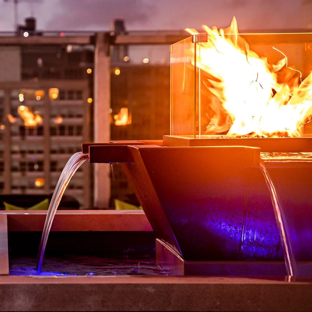 The Outdoor Plus 36" Maya Hammered Copper Fire & Water Bowl 4-Way Spill | Match Lit - Image 2