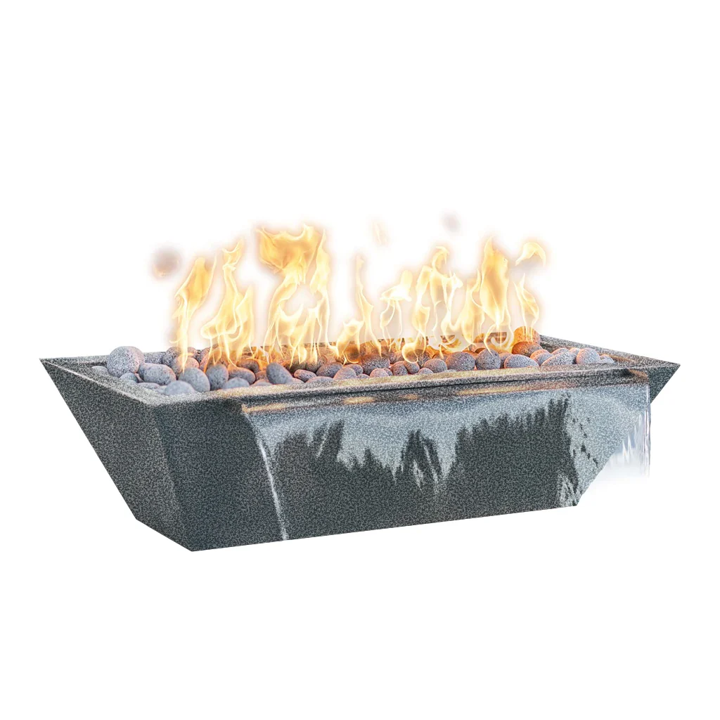 The Outdoor Plus 48" x 20" Linear Maya Powder Coat Fire and Water Bowl | Match Lit - Image 6