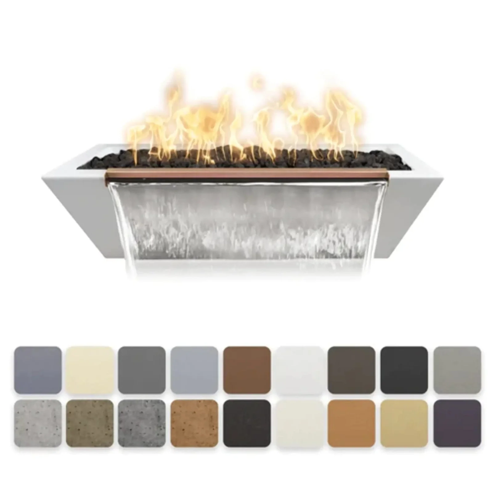 The Outdoor Plus 60" x 20" Linear Maya GFRC Fire & Water Bowl Match Lit with Flame Sense | Natural Gas - Image 2