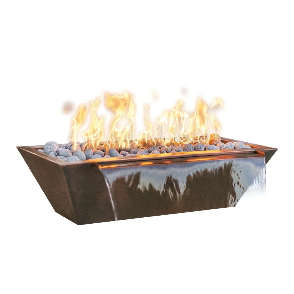 The Outdoor Plus 60" x 20" Linear Maya Powder Coat Fire and Water Bowl | Match Lit - Image 4