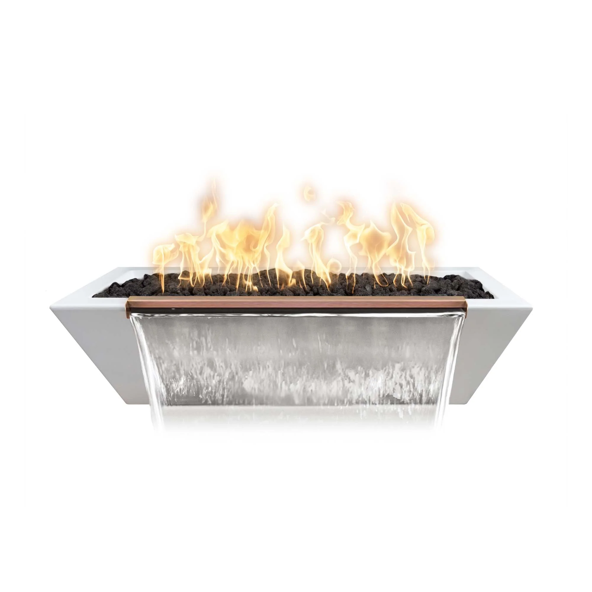 The Outdoor Plus 72" x 20" Linear Maya GFRC Fire & Water Bowl Match Lit | Natural Gas