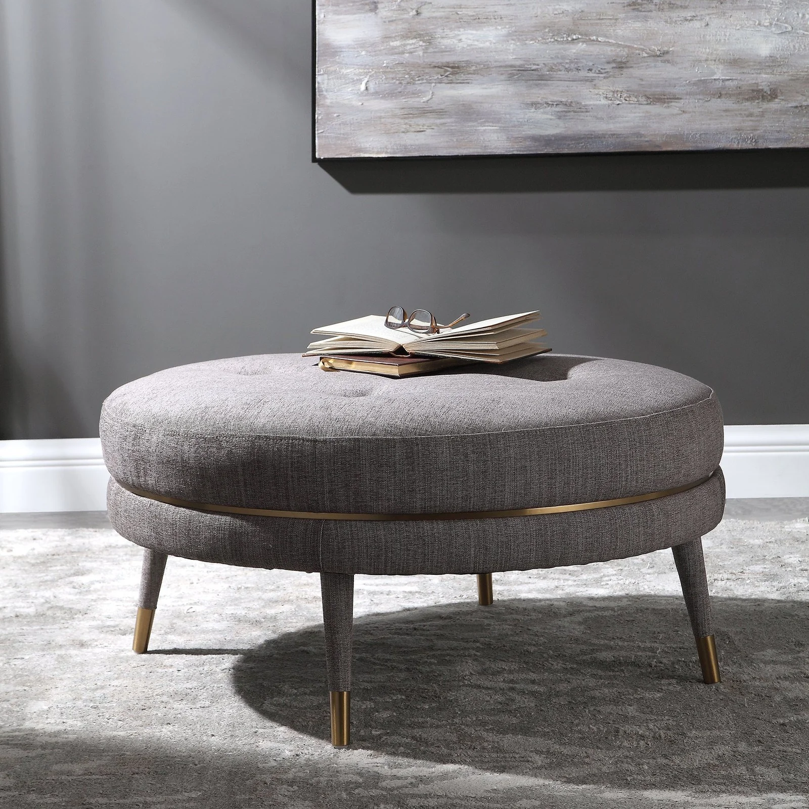 Uttermost Blake Modern Taupe Ottoman 23524 - Image 4