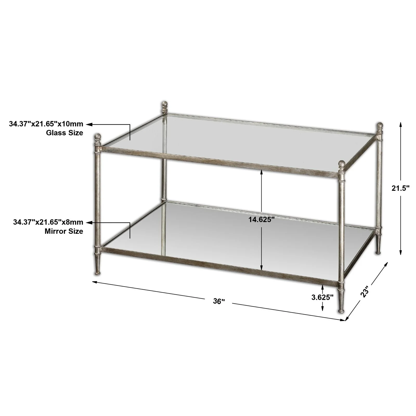 Uttermost Gannon Mirrored Glass Coffee Table 24281 - Image 6