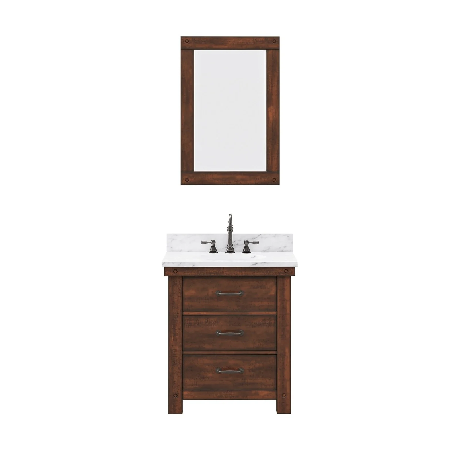 Water Creation Aberdeen 30" Single Sink Blue Limestone Countertop Vanity in Rustic Sienna with Mirror - Image 4