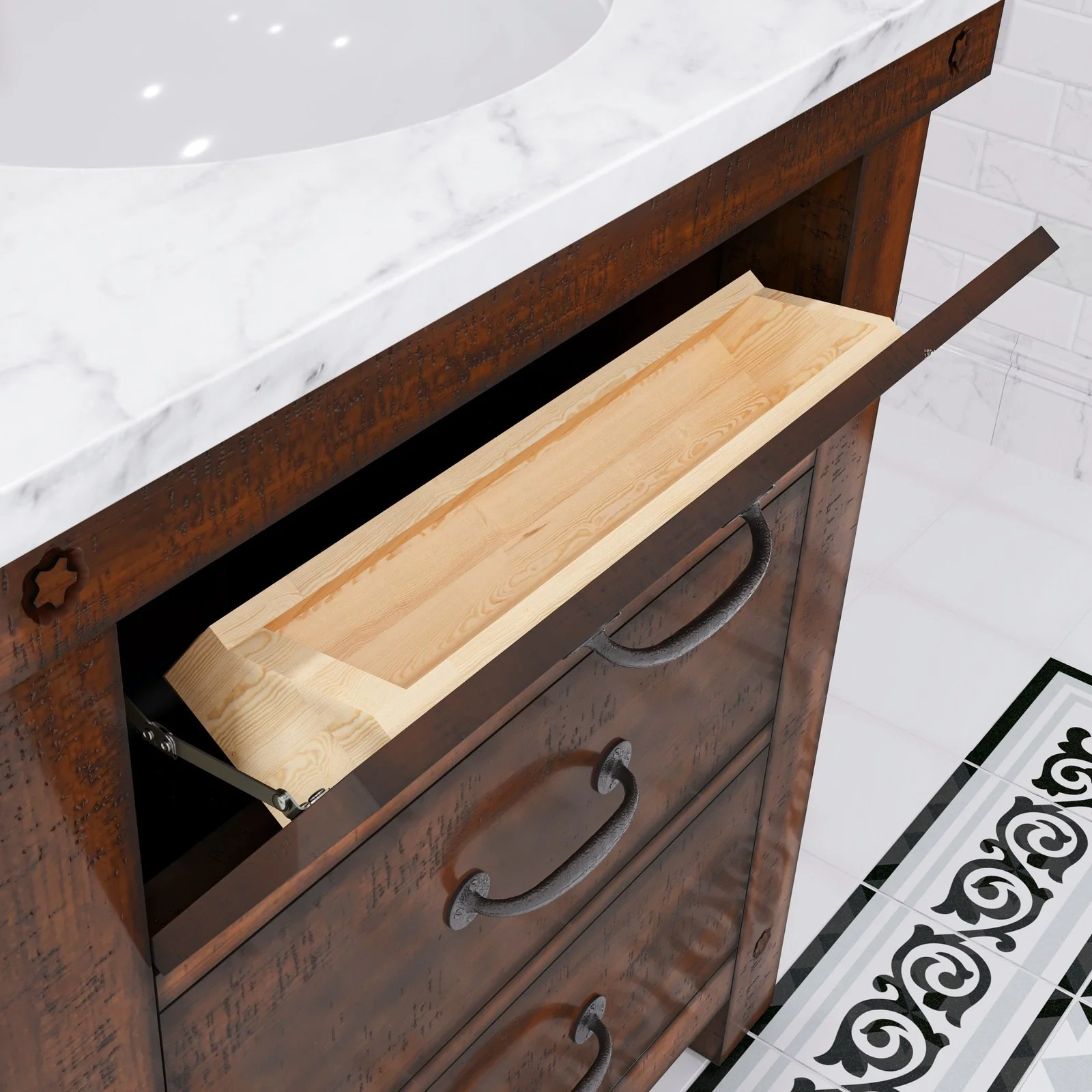 Water Creation Aberdeen 30" Single Sink Carrara White Marble Countertop Vanity in Rustic Sierra - Image 5