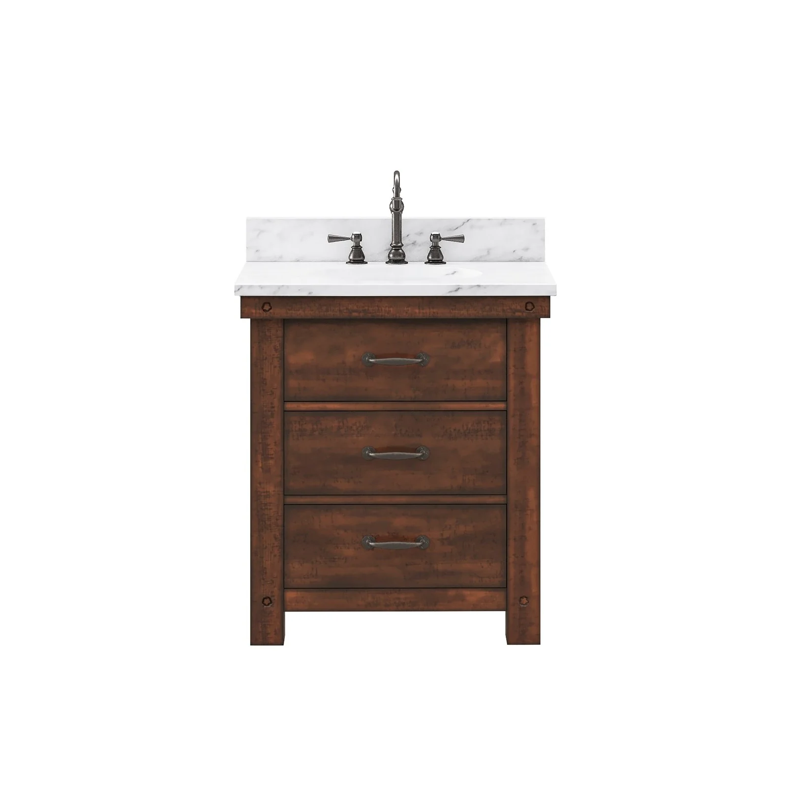Water Creation Aberdeen 30" Single Sink Carrara White Marble Countertop Vanity in Rustic Sierra - Image 4