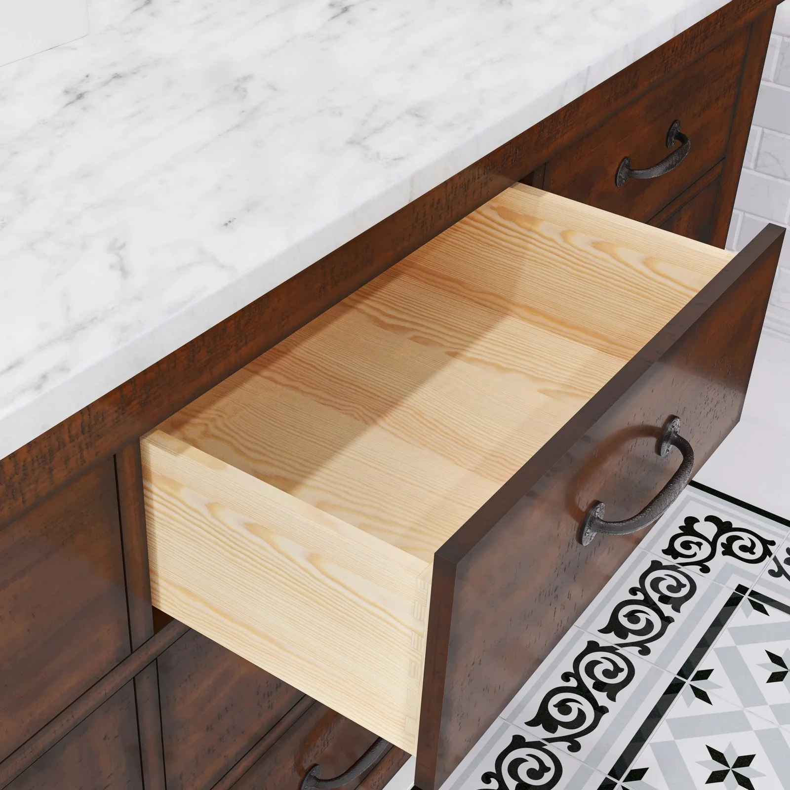 Water Creation Aberdeen 72" Double Sink Carrara White Marble Countertop Vanity in Rustic Sierra with Mirrors - Image 6
