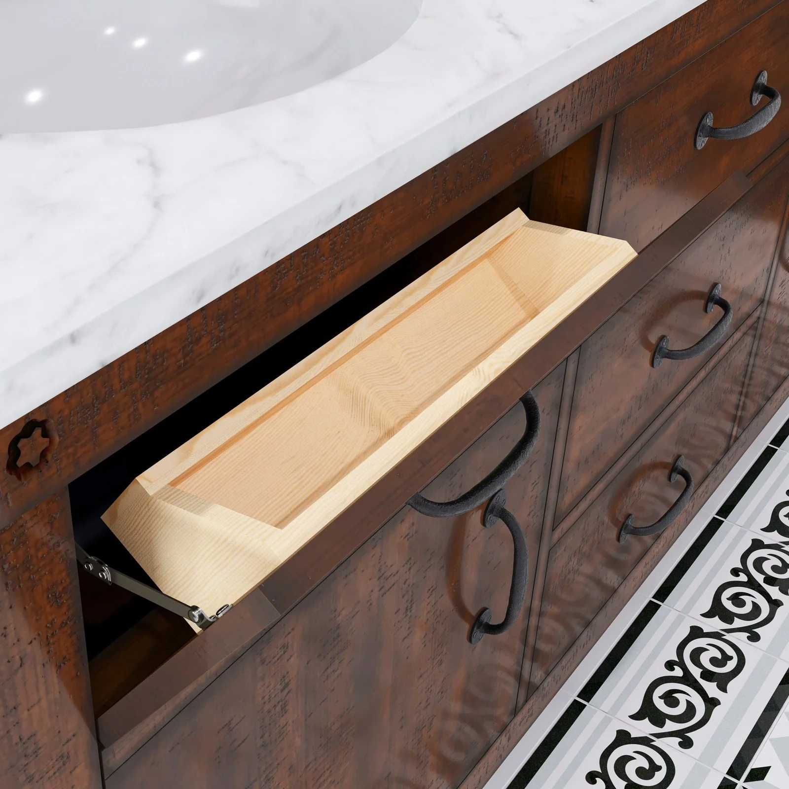 Water Creation Aberdeen 72" Double Sink Carrara White Marble Countertop Vanity in Rustic Sierra with Mirrors - Image 5