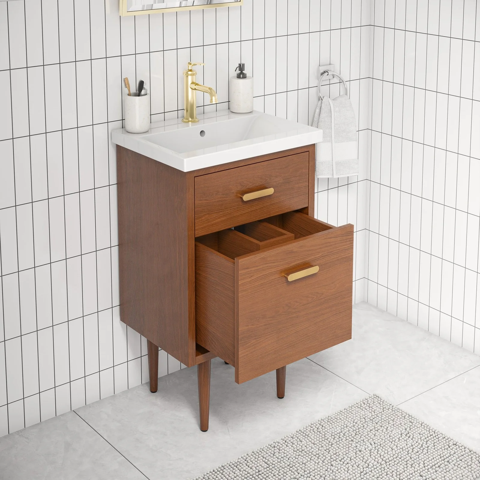Water Creation Brandy 20" Integrated Ceramic Sink Top Vanity in Honey Walnut - Image 3