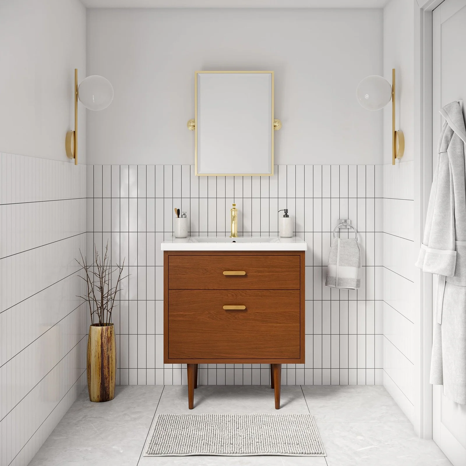 Water Creation Brandy 30" Integrated Ceramic Sink Top Vanity in Honey Walnut