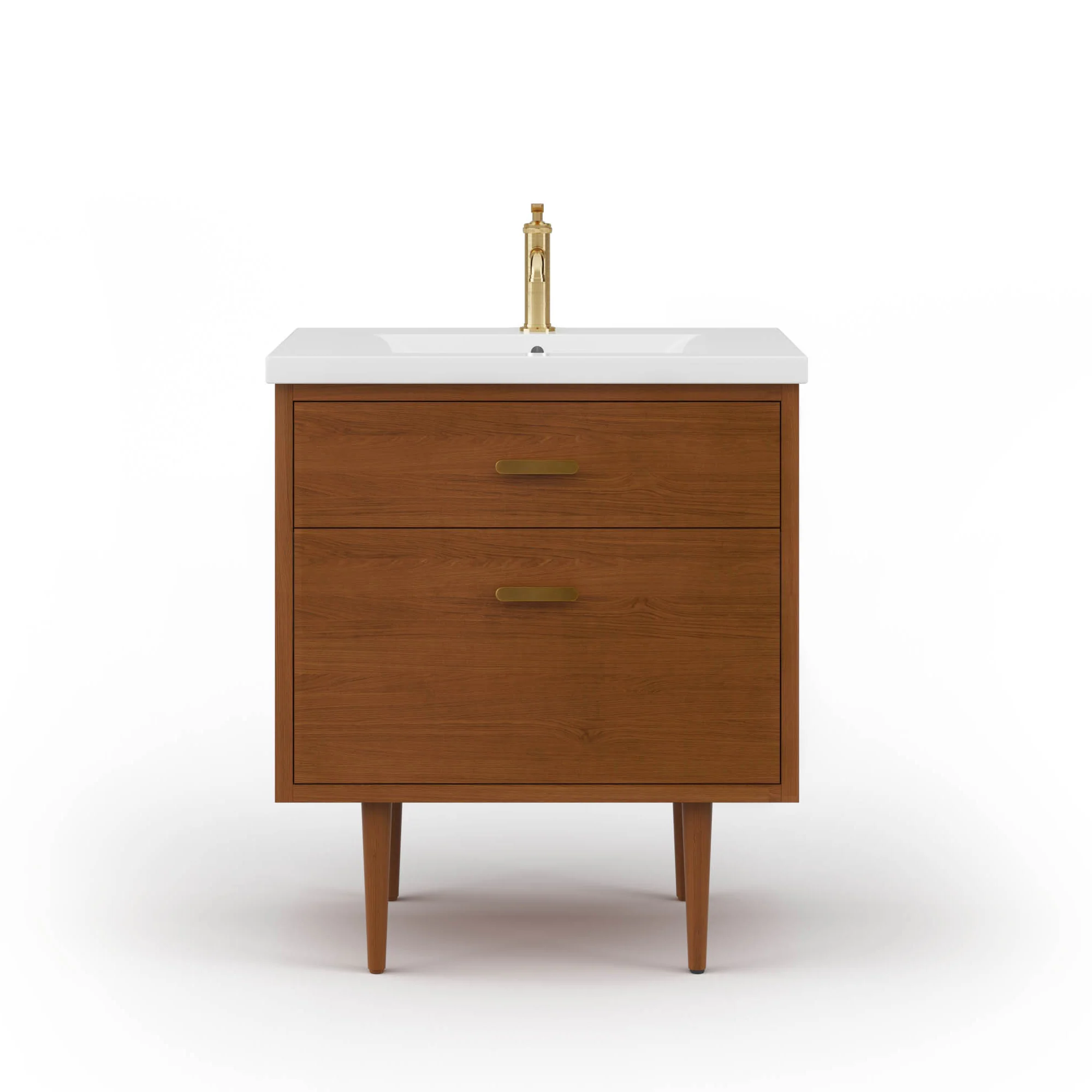 Water Creation Brandy 30" Integrated Ceramic Sink Top Vanity in Honey Walnut with Satin Gold Single Faucet - Image 4