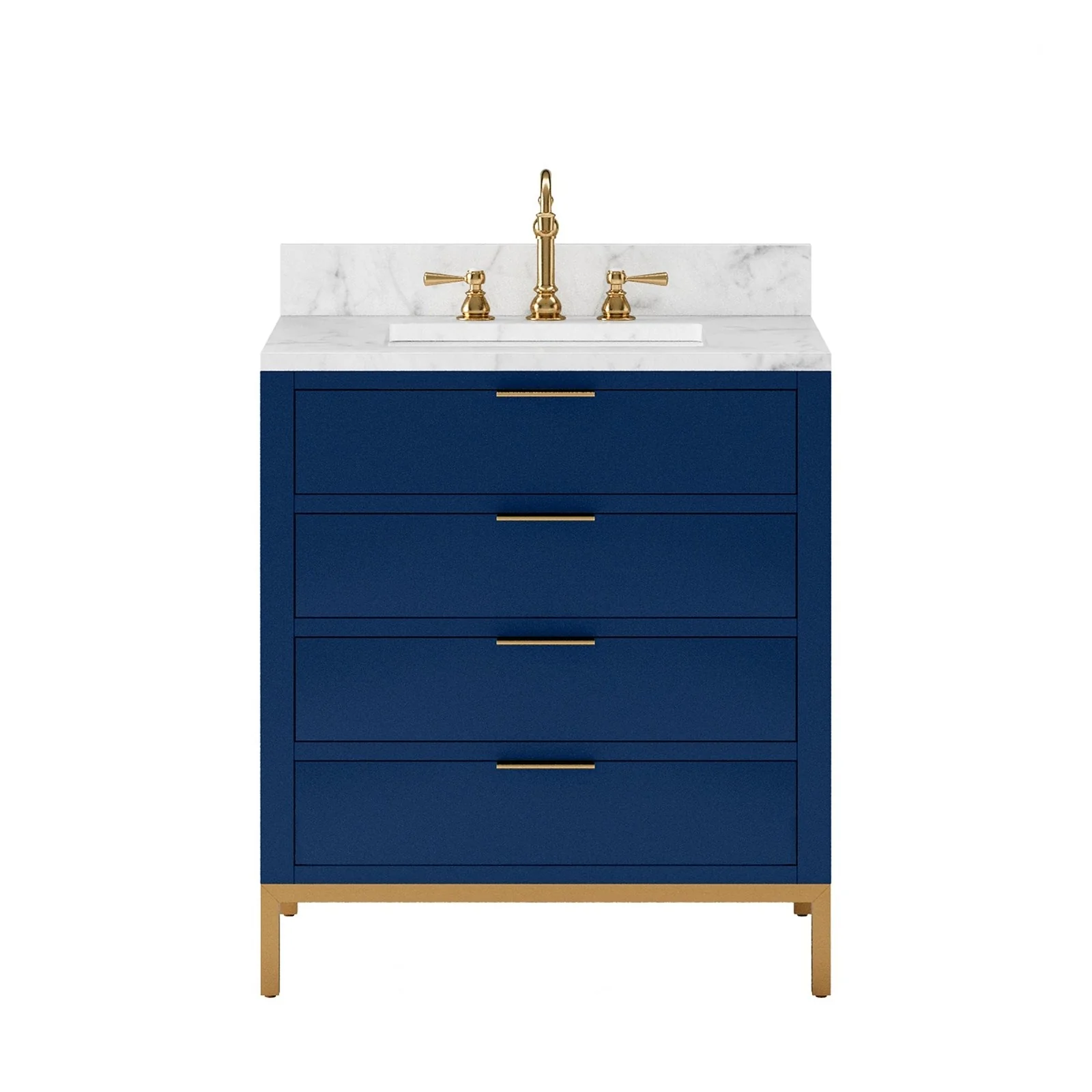 Water Creation Bristol 30" Single Sink Carrara White Marble Countertop Bath Vanity in Monarch Blue - Image 4