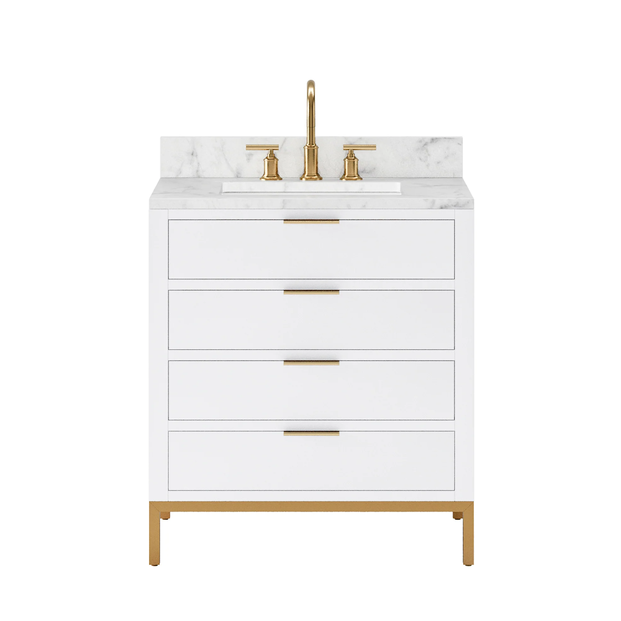 Water Creation Bristol 30" Single Sink Carrara White Marble Countertop Bath Vanity in Pure White - Image 4