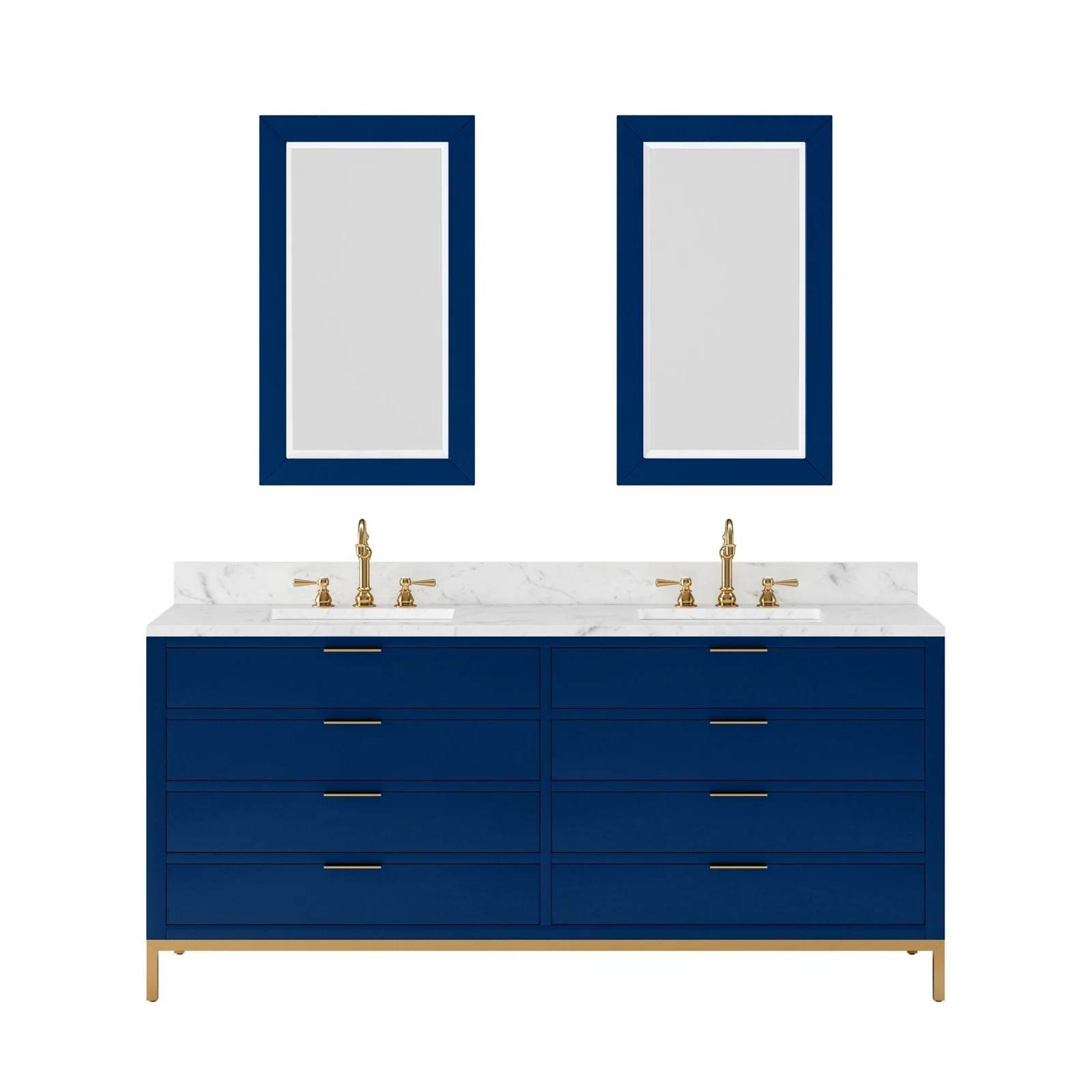 Water Creation Bristol 72" Double Sink Carrara White Marble Countertop Bath Vanity in Monarch Blue with Rectangular Mirrors (S) - Image 4
