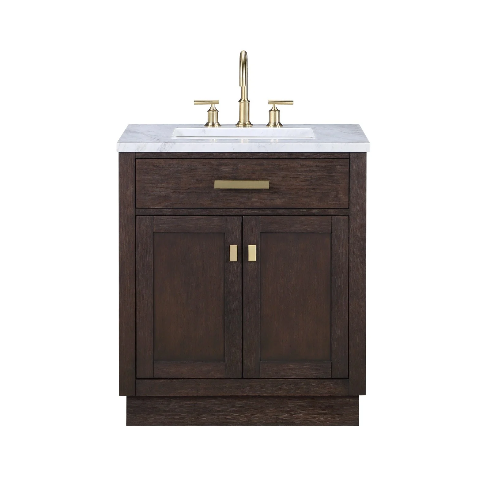 Water Creation Chestnut 30" Single Sink Carrara White Marble Countertop Vanity In Brown Oak - Image 3