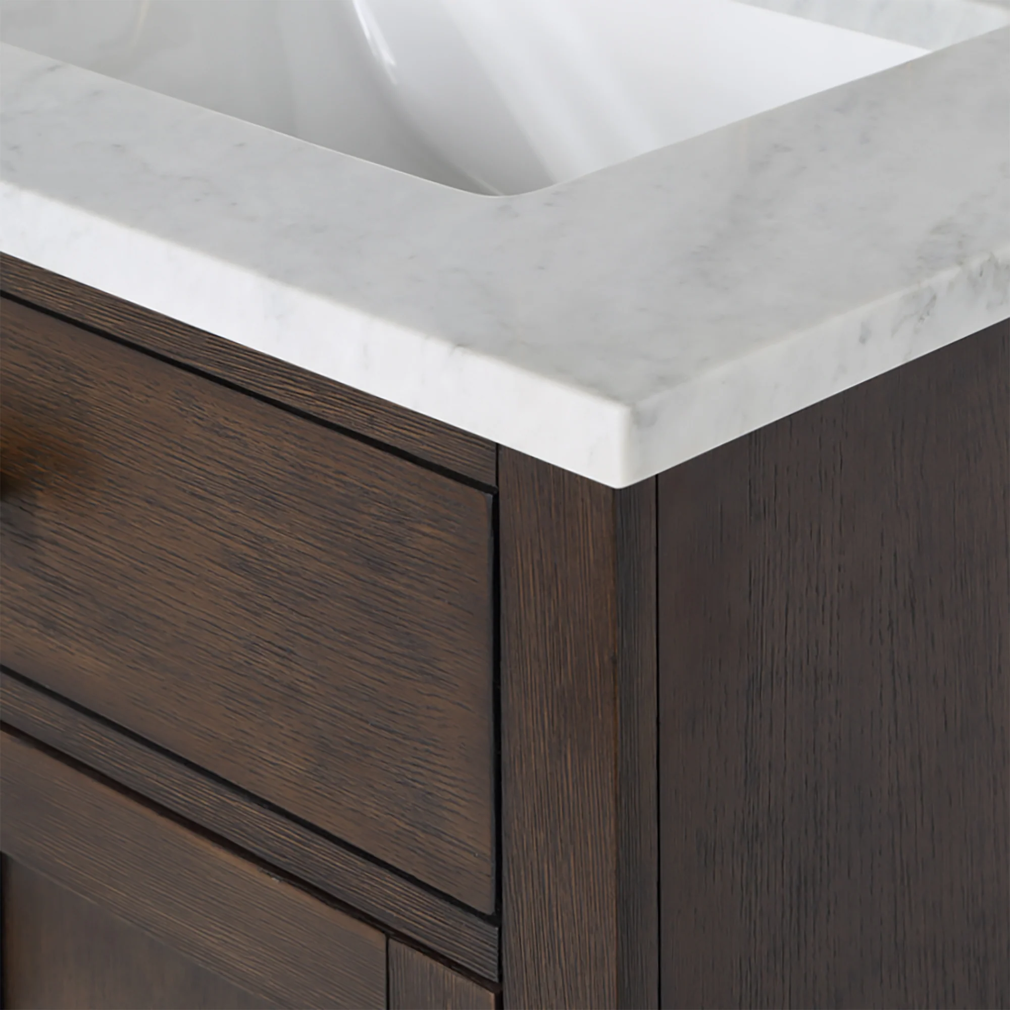 Water Creation Chestnut 30" Single Sink Carrara White Marble Countertop Vanity In Brown Oak - Image 5