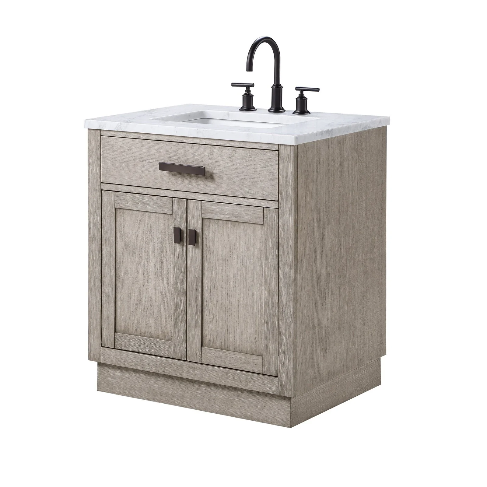 Water Creation Chestnut 30" Single Sink Carrara White Marble Countertop Vanity In Grey Oak - Image 4
