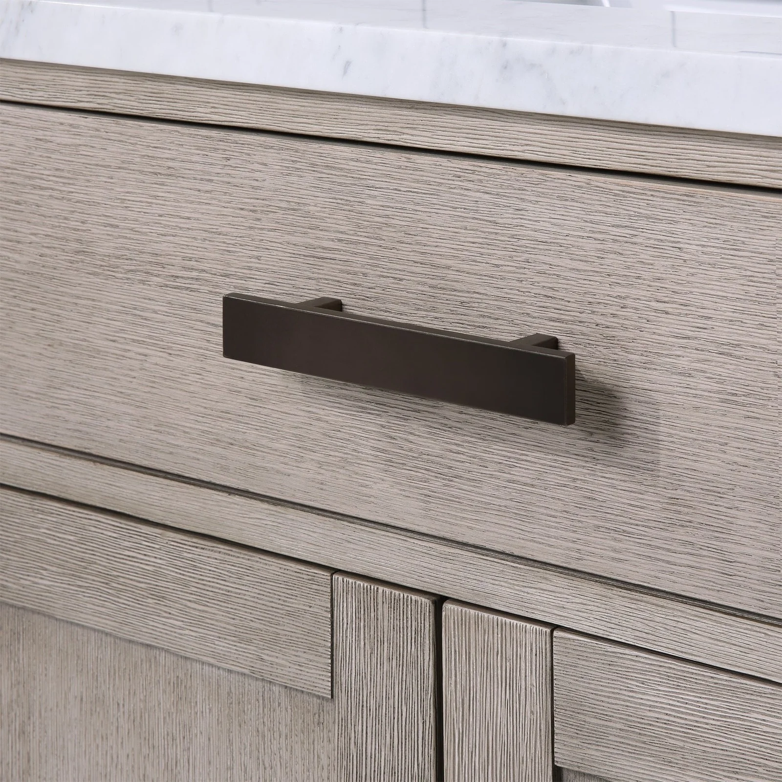 Water Creation Chestnut 30" Single Sink Carrara White Marble Countertop Vanity In Grey Oak with Gooseneck Faucet - Image 7