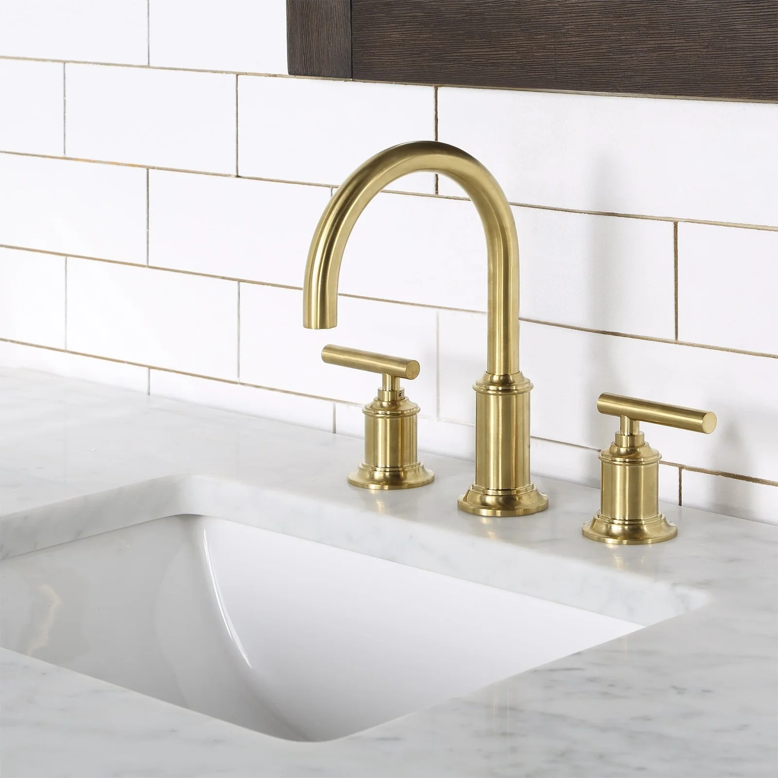 Water Creation Chestnut 48" Single Sink Carrara White Marble Countertop Vanity In Brown Oak with Gooseneck Faucet - Image 4