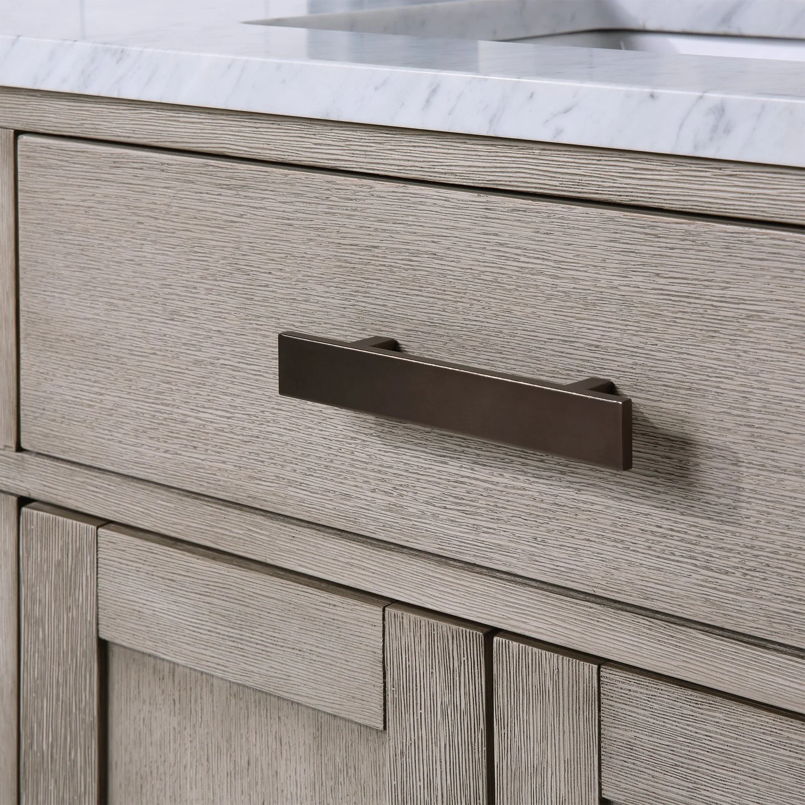 Water Creation Chestnut 60" Double Sink Carrara White Marble Countertop Vanity In Grey Oak - Image 6