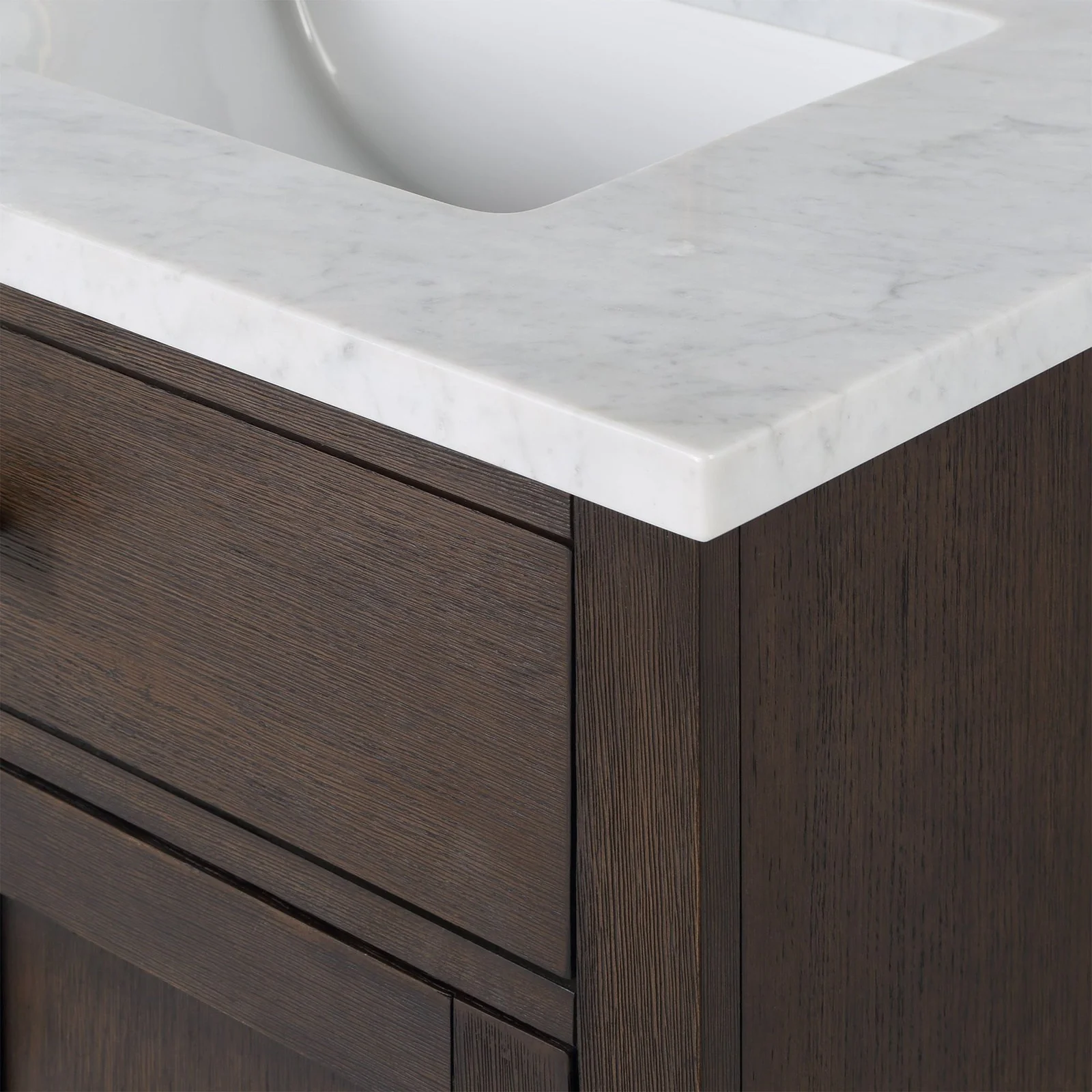 Water Creation Chestnut 72" Double Sink Carrara White Marble Countertop Vanity In Brown Oak with Gooseneck Faucets - Image 7