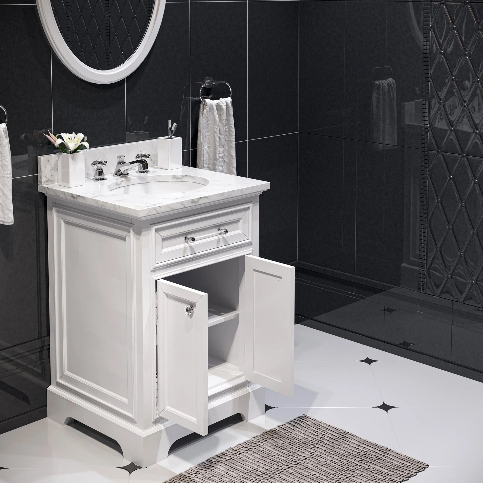 Water Creation Derby 24" Pure White Single Sink Bathroom Vanity With Matching Framed Mirror From The Derby Collection - Image 6
