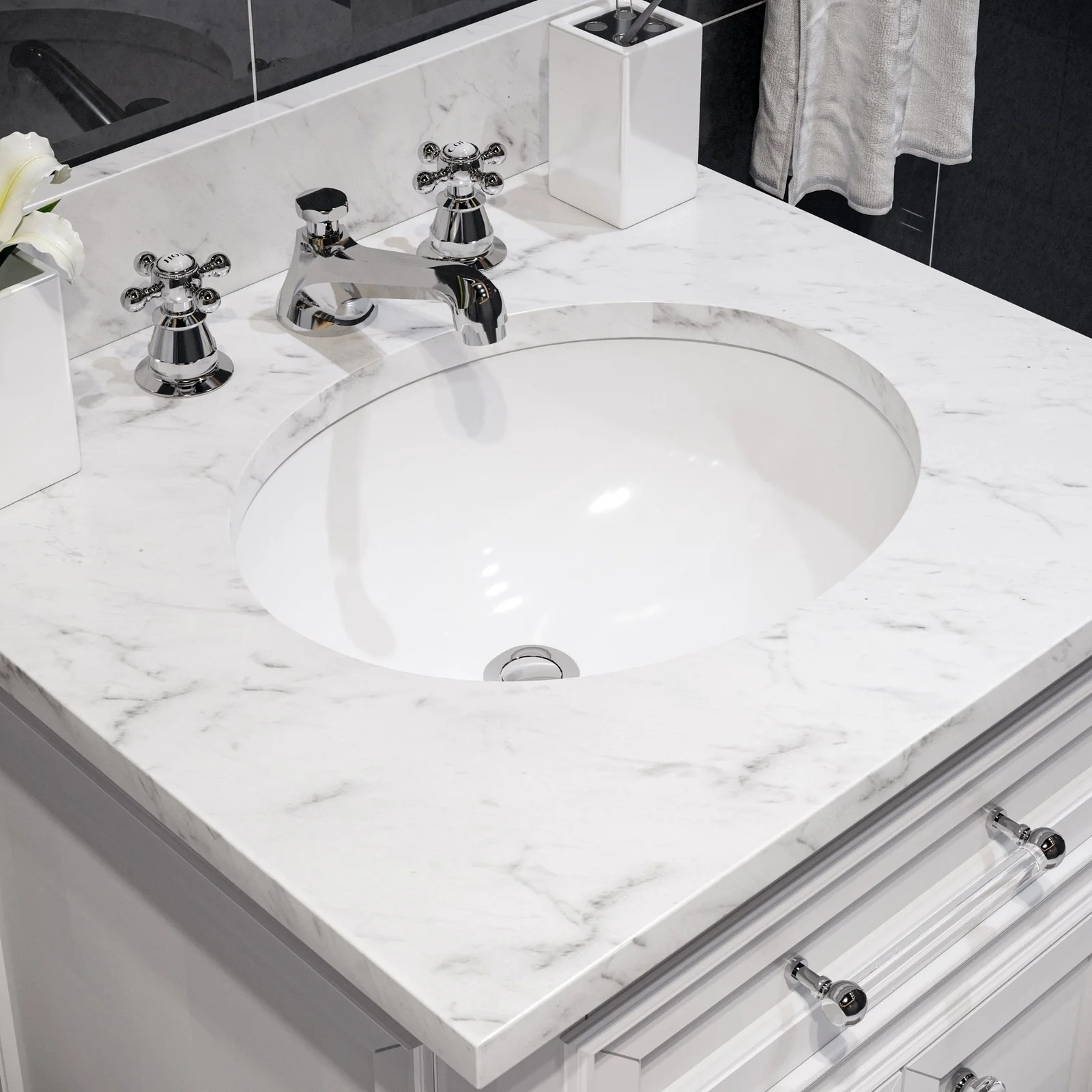 Water Creation Derby 30" Pure White Single Sink Bathroom Vanity With Matching Framed Mirror And Faucet From The Derby Collection - Image 4