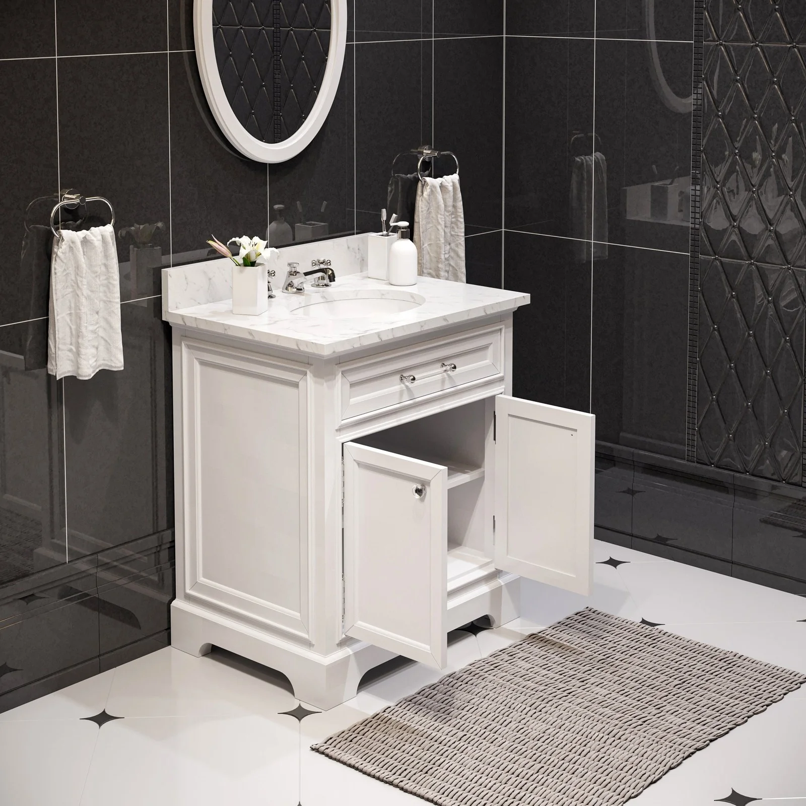 Water Creation Derby 30" Pure White Single Sink Bathroom Vanity With Matching Framed Mirror From The Derby Collection - Image 5