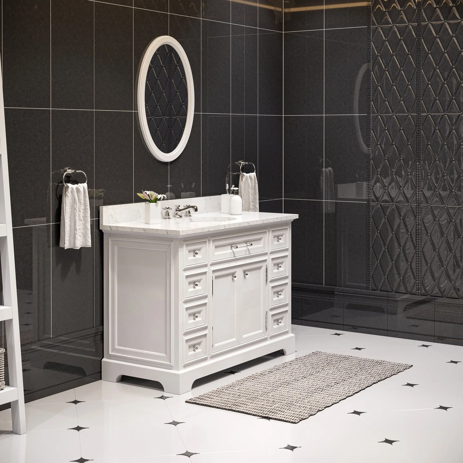 Water Creation Derby 48" Pure White Single Sink Bathroom Vanity With Matching Framed Mirror And Faucet From The Derby Collection - Image 2
