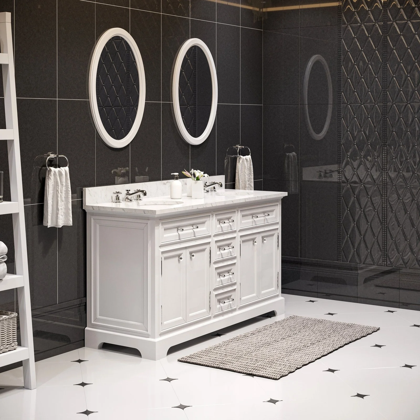 Water Creation Derby 60" Pure White Double Sink Bathroom Vanity From The Derby Collection - Image 2