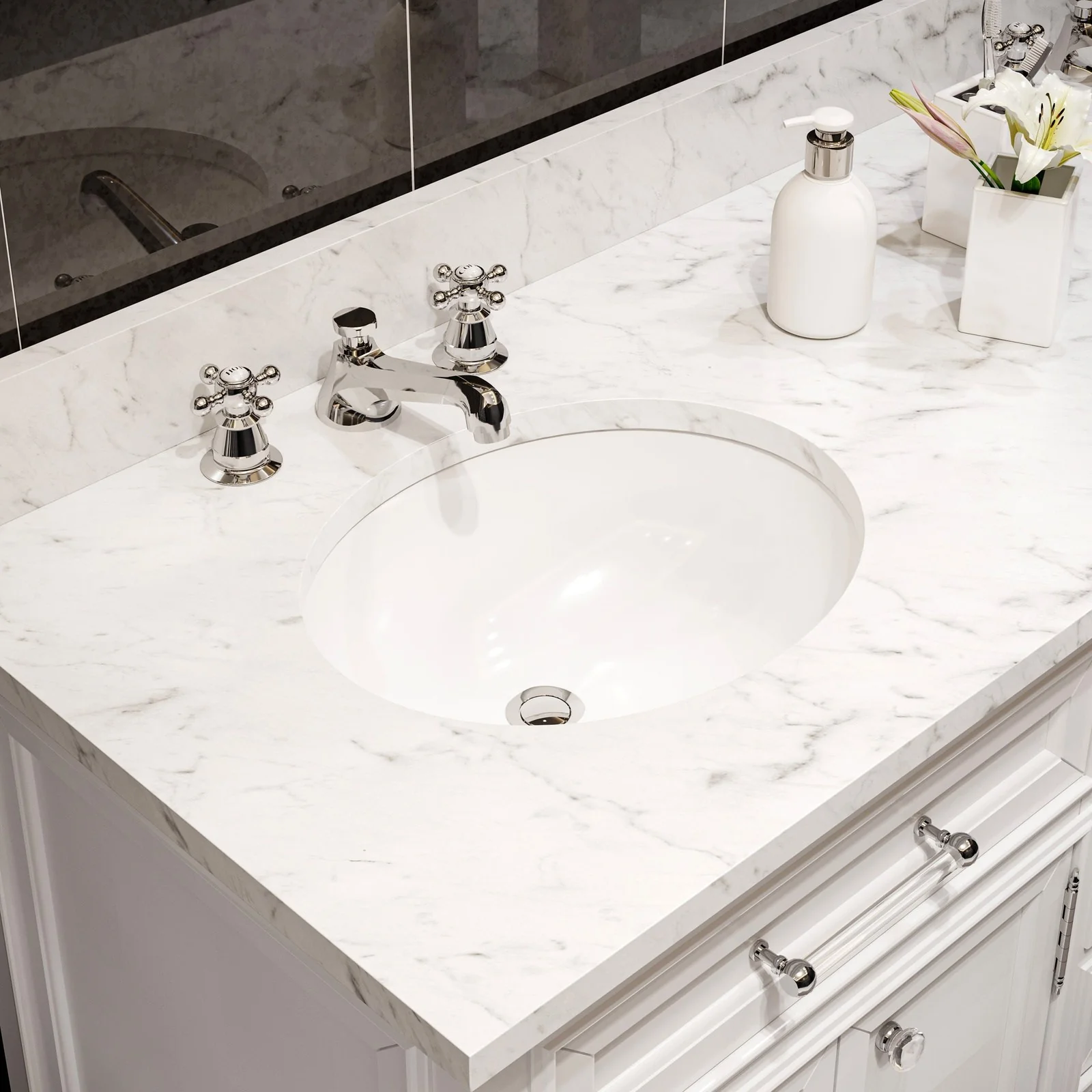 Water Creation Derby 60" Pure White Double Sink Bathroom Vanity With Faucet From The Derby Collection - Image 4