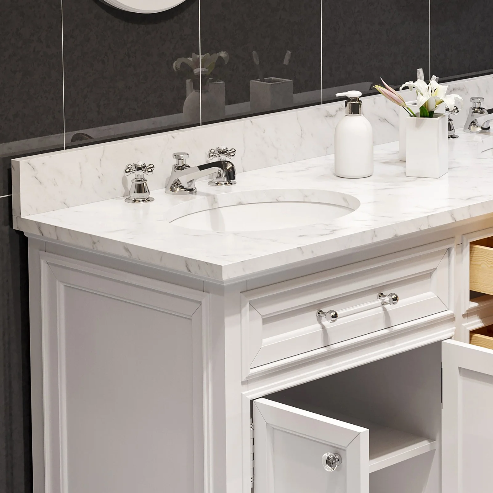 Water Creation Derby 60" Pure White Double Sink Bathroom Vanity With Faucet From The Derby Collection - Image 5