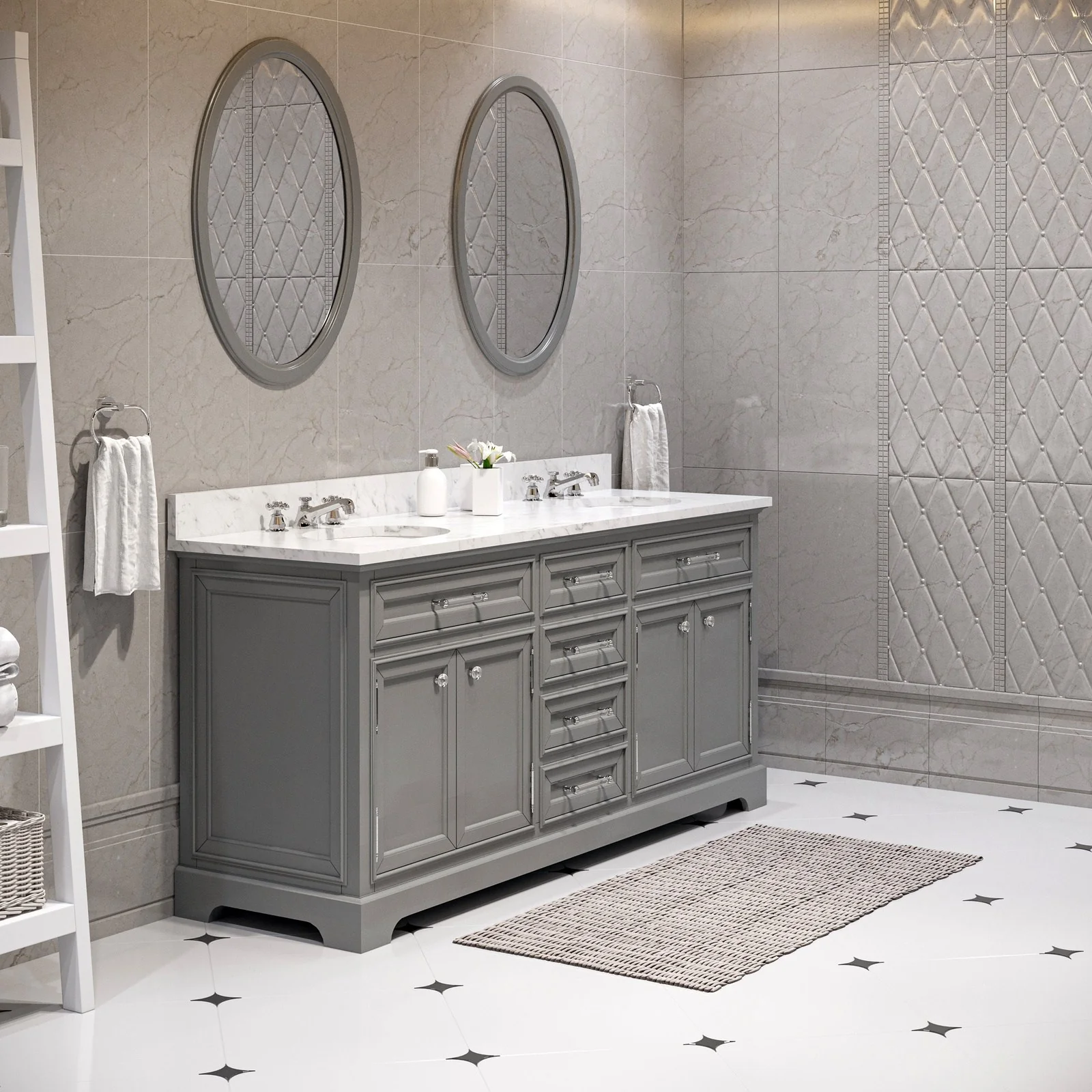 Water Creation Derby 72" Cashmere Grey Double Sink Bathroom Vanity With Faucet From The Derby Collection - Image 2