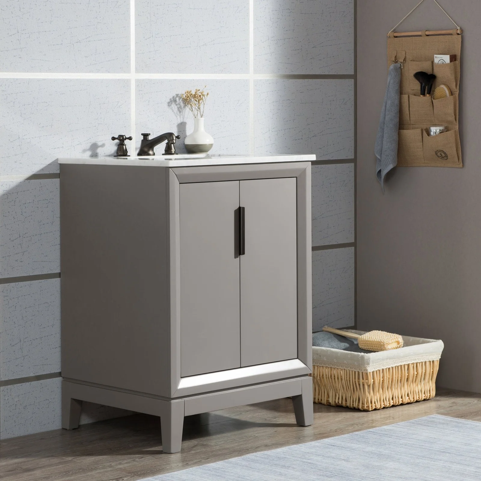 Water Creation Elizabeth 24" Single Sink Carrara White Marble Vanity In Cashmere Grey - Image 2